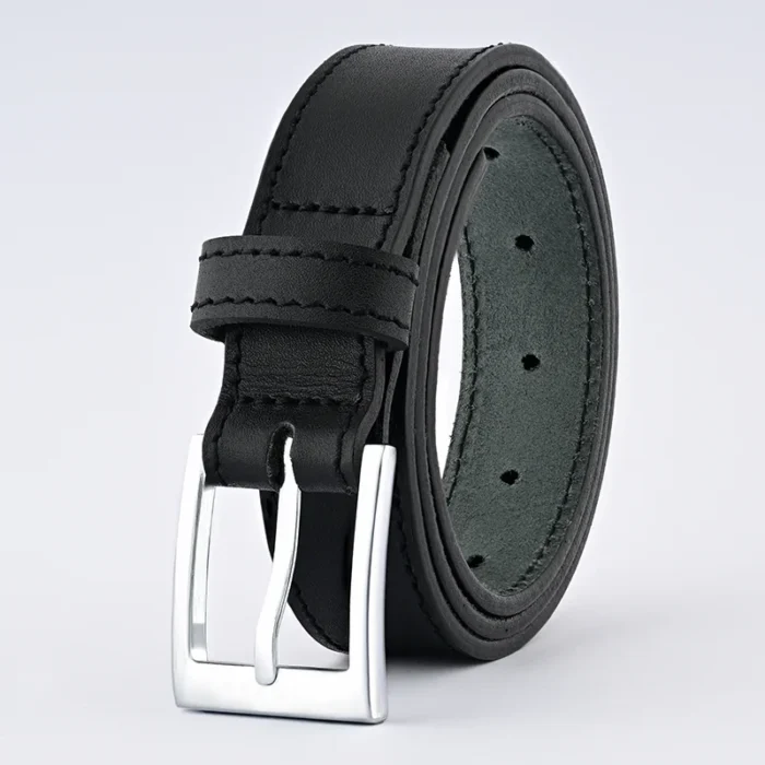 Black Leather Belt with Silver Buckle - Leather Belts Pakistan - 30mm Belt