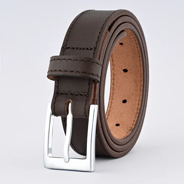 Brown Leather Belt with Silver Buckle - Leather Belts Pakistan - 30mm Belt