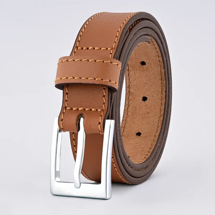 Tan Leather Belt with Silver Buckle - Leather Belts Pakistan - 30mm Belt