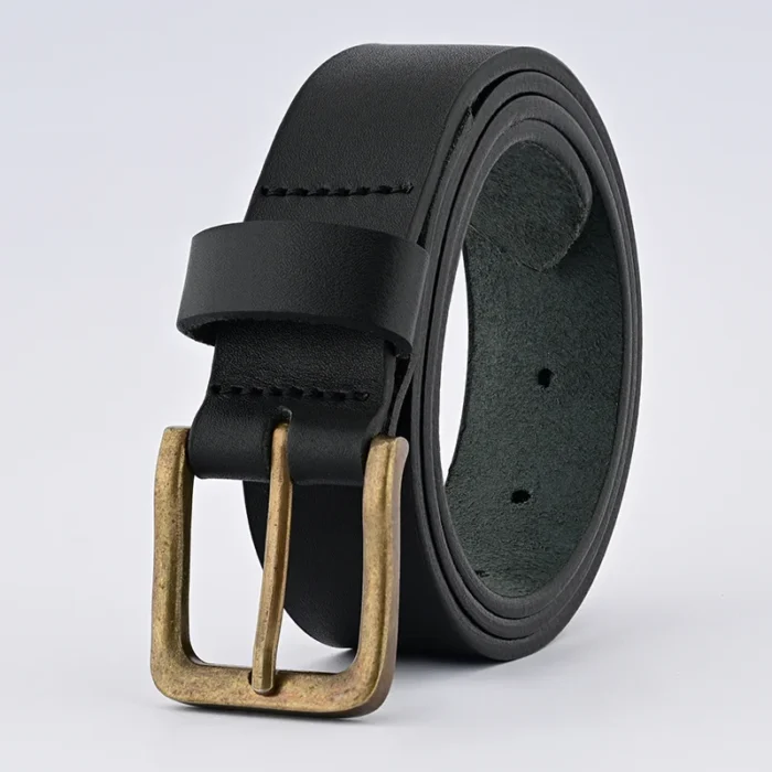 Black Leather Belt with Antique Buckle - Mens Belts for Jeans - 35mm Belt