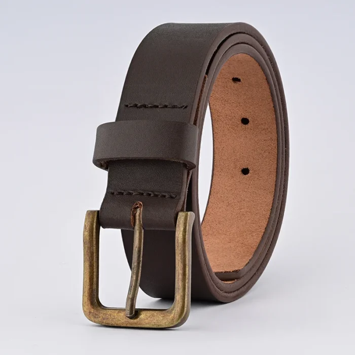 Brown Leather Belt with Antique Buckle - Mens Belts for Jeans - 35mm Belt