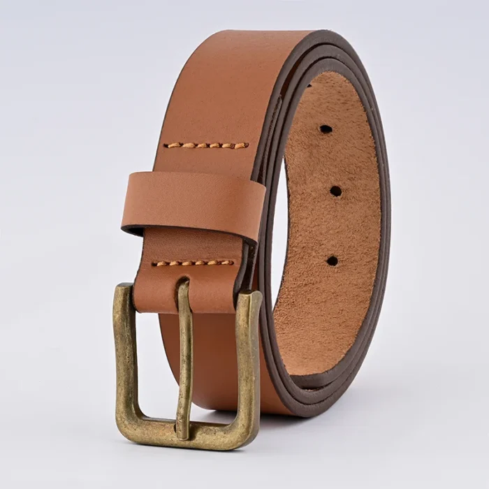 Tan Leather Belt with Antique Buckle - Mens Belts for Jeans - 35mm Belt