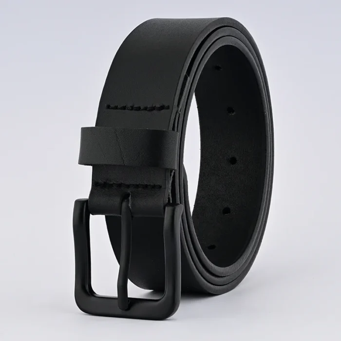 Mens Belts for Jeans - Black Leather Belt with Black Buckle