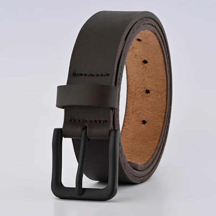 Brown Leather Belt with Black Buckle - Mens Belts for Jeans - 35mm Belt