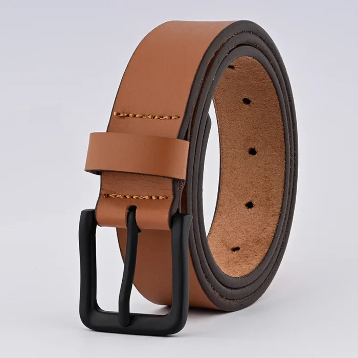 Tan Leather Belt with Black Buckle - Mens Belts for Jeans - 35mm Belt